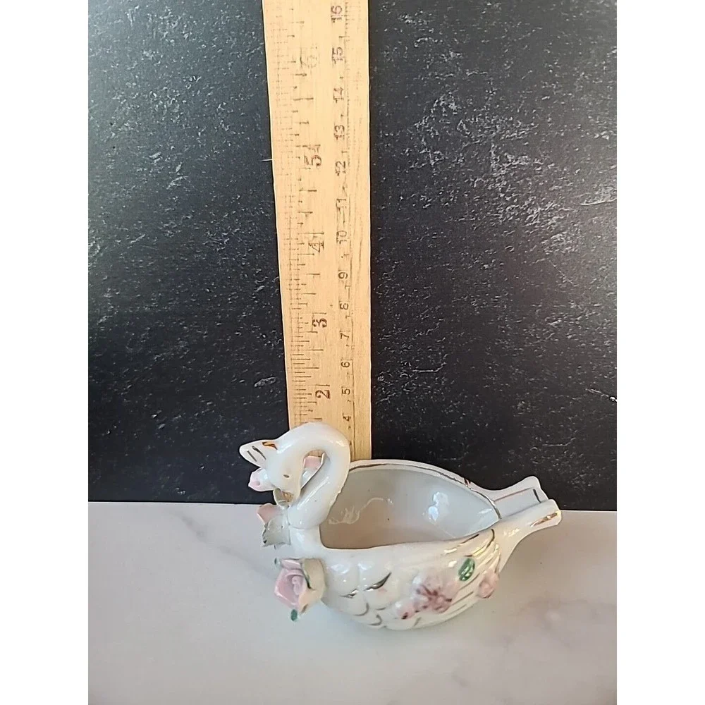 Vintage Ceramic Swan Trinket Dish With Capodimonte Flowers